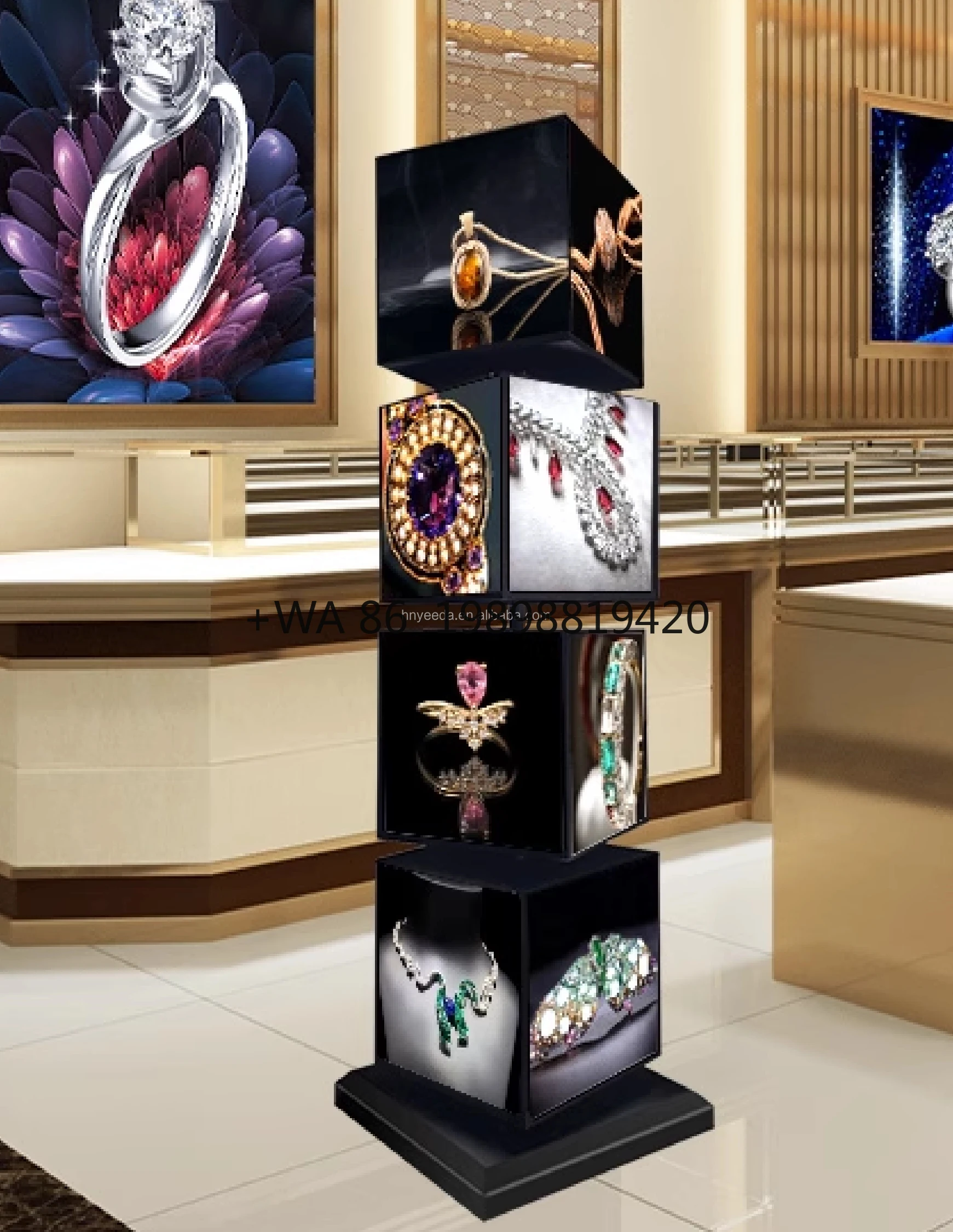 

Rectangular Waterproof Advertising logo Manufacturer Customized LED Diode Rotating Cube Lightbox Logo, Four Sided