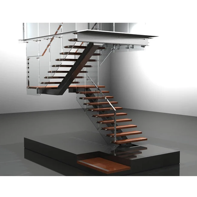 Customization Mono Stringer Prefab Wood Staircase for House Project Modern Steel Straight Steel Mono Stringer Staircase