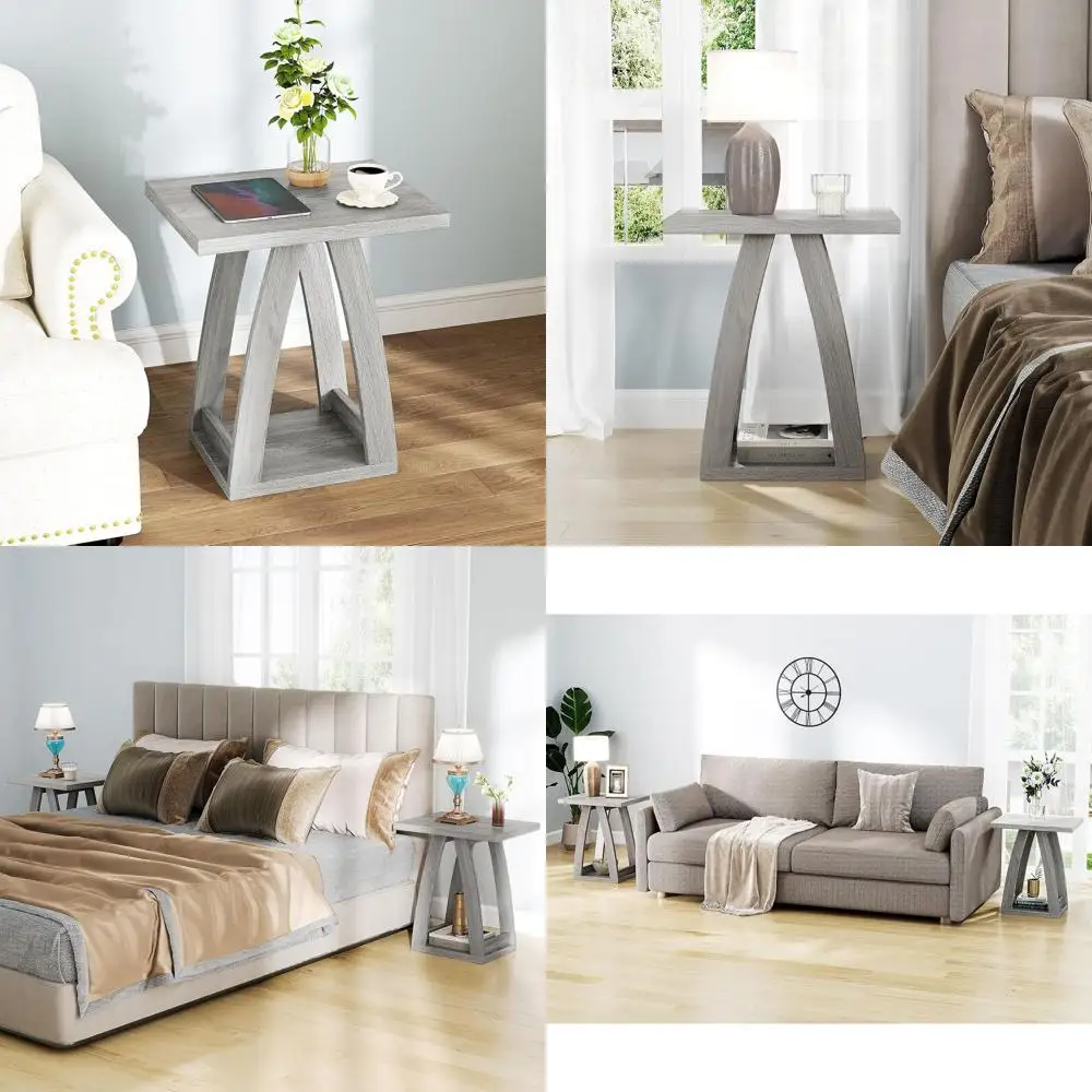 

Современный серый деревянный приставной столик для гостиной и дивана с полкой