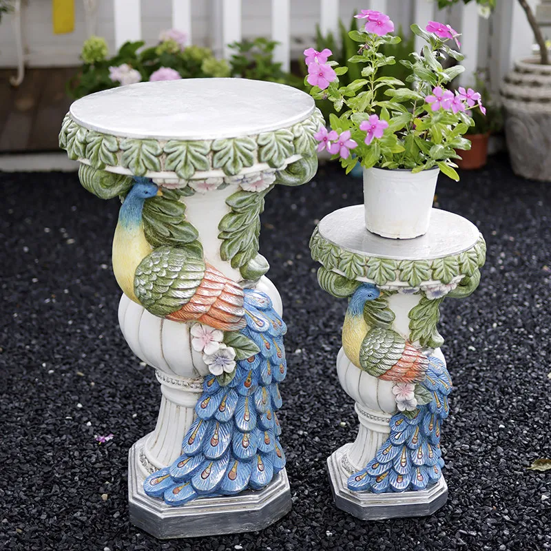 Peacock courtyard decoration ornament creative villa balcony layout outdoor Nordic Roman column flower stand flower pot base