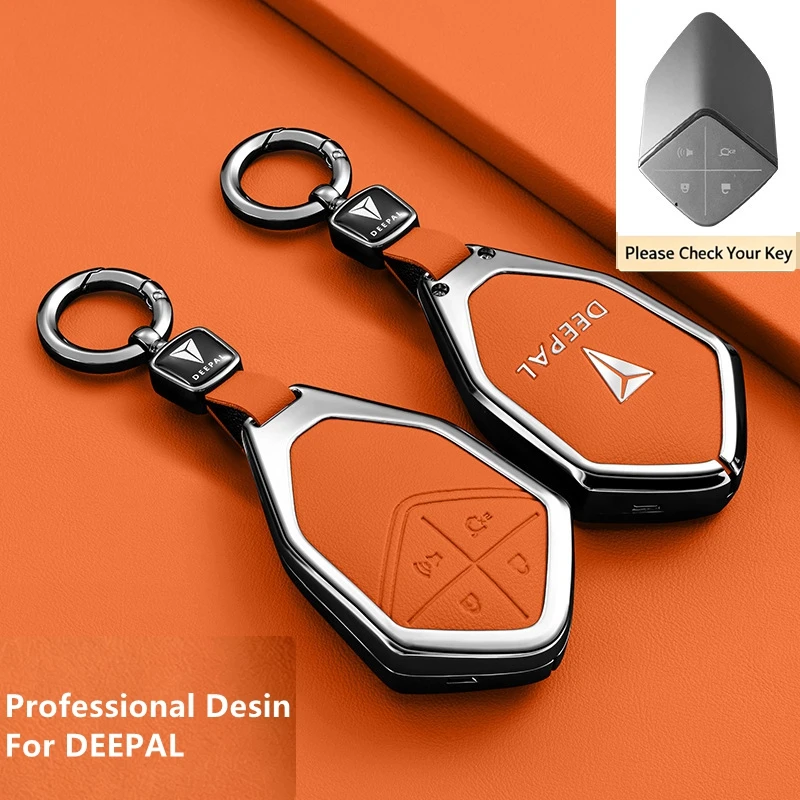 Car Zinc Alloy Leather Key Case Cover Holder Chain For Changan Deepal SL03 S7 2023 2024 Remote Control Key Protective Decoration