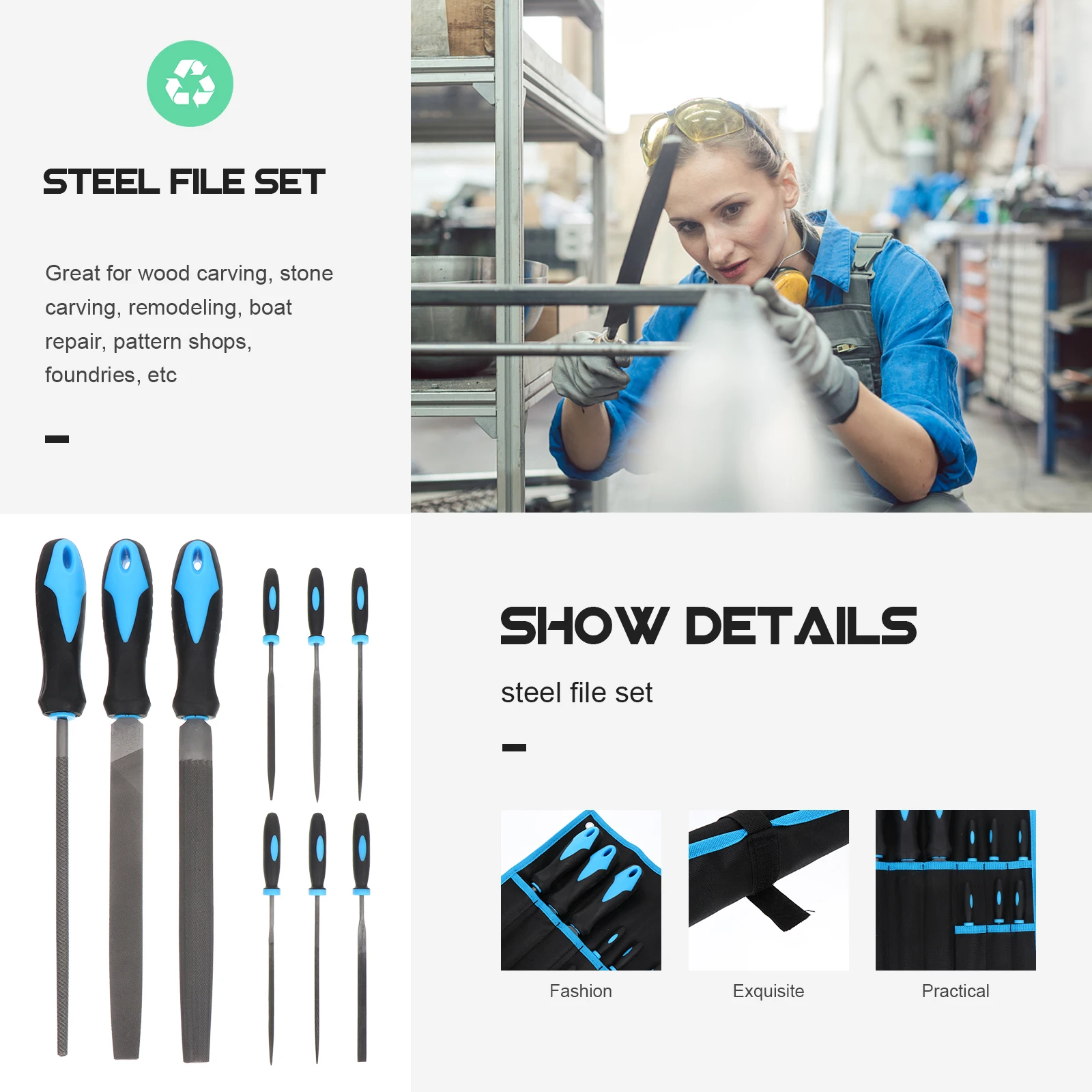 

1Set Steel File Set High Temperature Quenched Carving Polishing Files Wood Stone Plastic Shaping Needle Hand File Woodworking