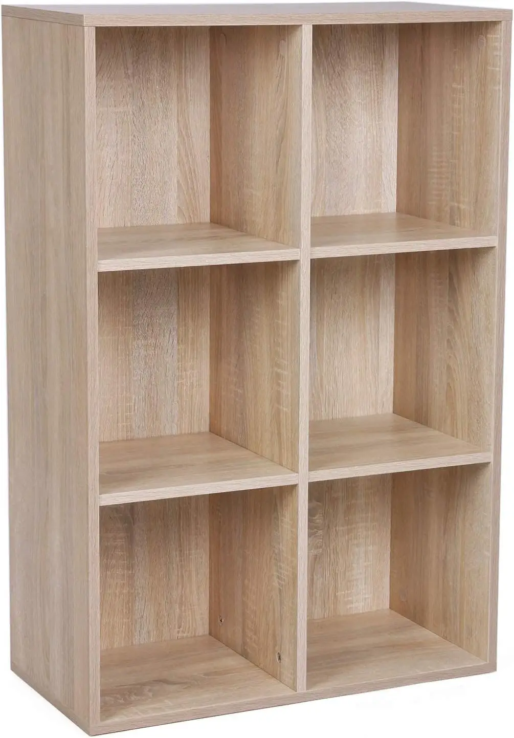 （Free shipping）Bookcase, Wooden Bookshelf with 6 Compartments, Floor Standing Storage Unit for Files, Decor