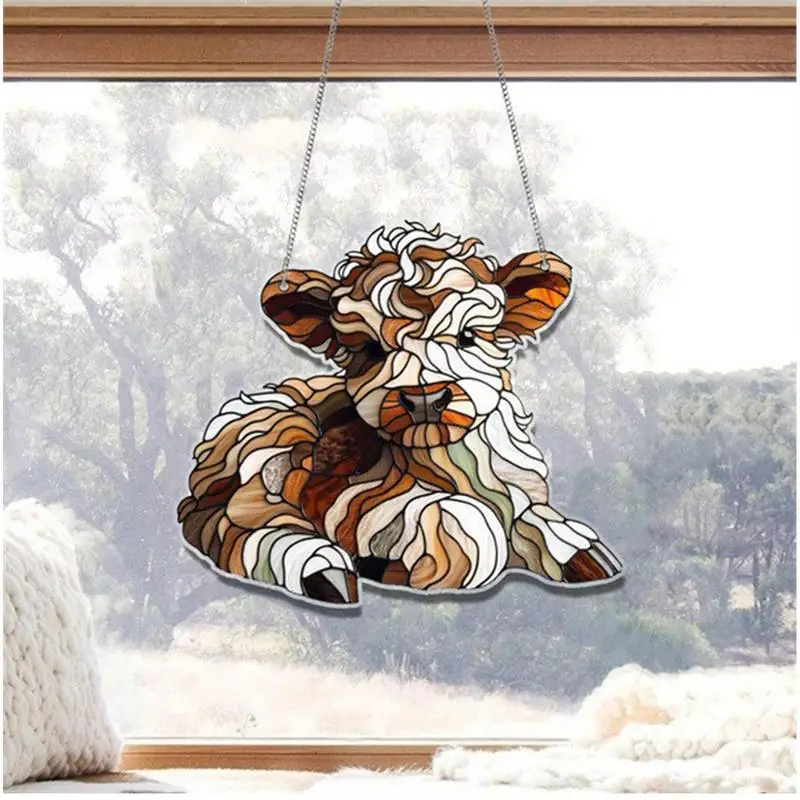 Acrylic Cow Ornament Colorful Acrylic Wall Pendant Scottish Cow Ornament Indoor Outdoor 2D Highland Cow For Home Figurines Decor