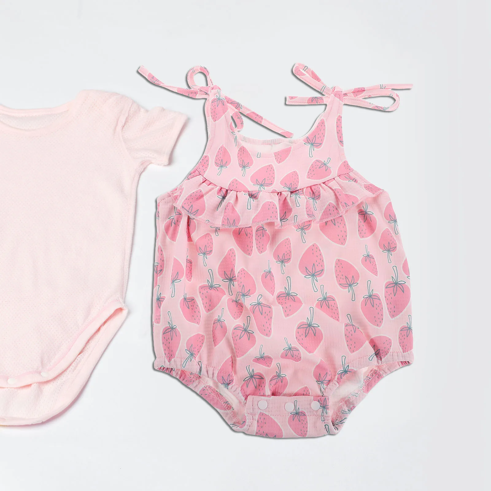 

Newborn Baby Girl Strawberry Romper Pink 3-6M Sleeveless Halter Backless Summer Clothes Baby Photoshoot Outfit