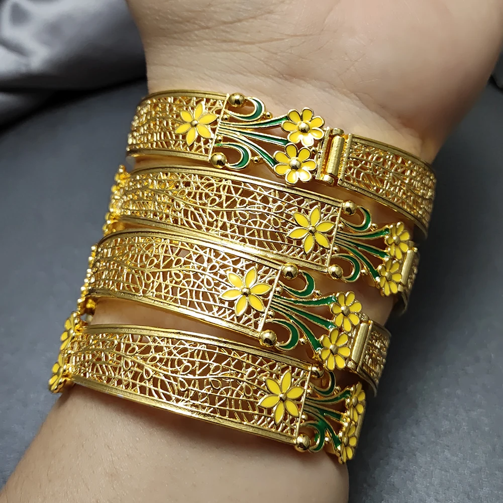 Annayoyo Dubai  Gold Color Bangles For Women Dubai Bride Wedding Bracelet African Arab Jewelry Middle East