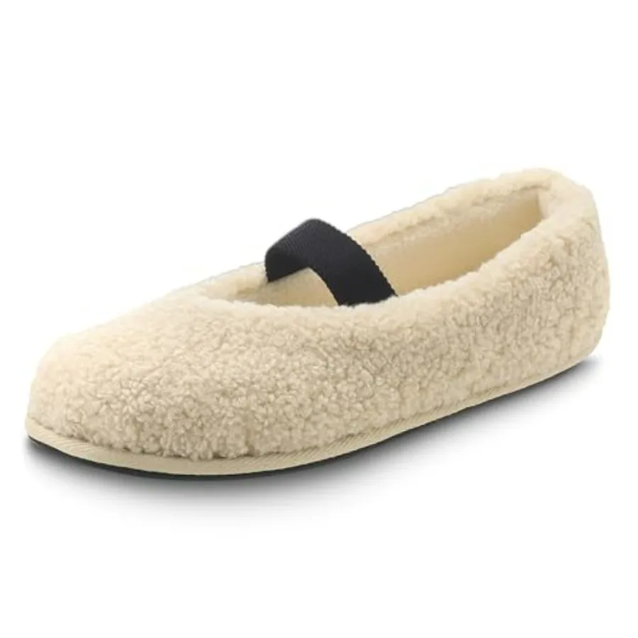 

Women's Curly Full Home Slippers Fuzzy Mary Jane Flats for Women Slip On Memory Foam Ballet Flats Indoor and Outdoor House Slip