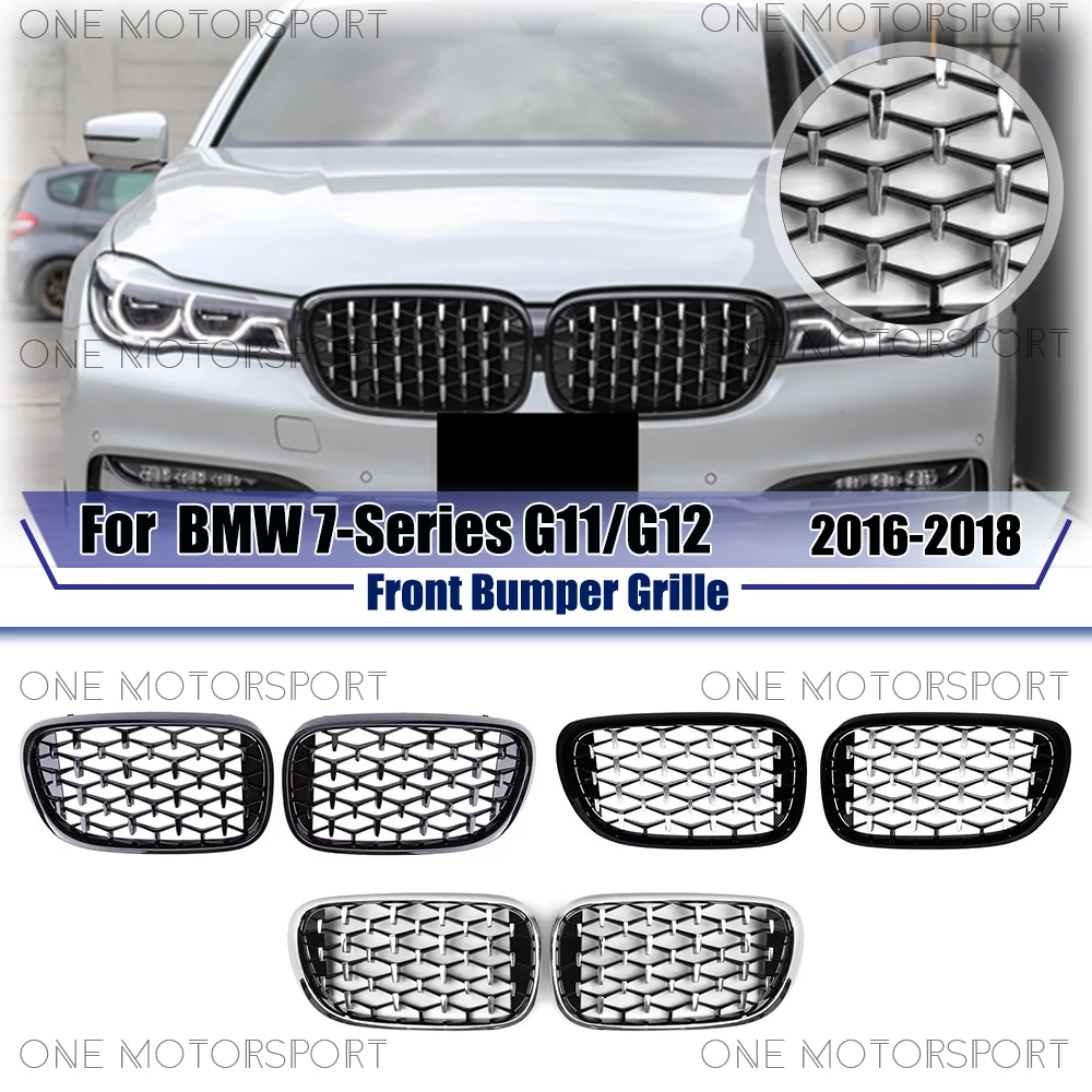 

Glossy Black Diamonds Style Front Bumper Grille Chrome Silver For BMW 7-Series G11 G12 2016-2018 Racing Grille Bumper Grilles