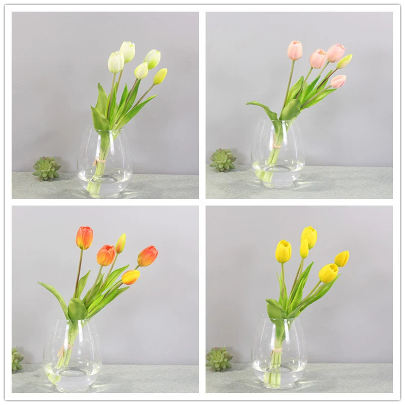 1PC 5 Bouquet Luxury Silicone Real Touch Tulips Bouquet Artificial Flower Home Decorative Dining Table Flower Arrangement Plant