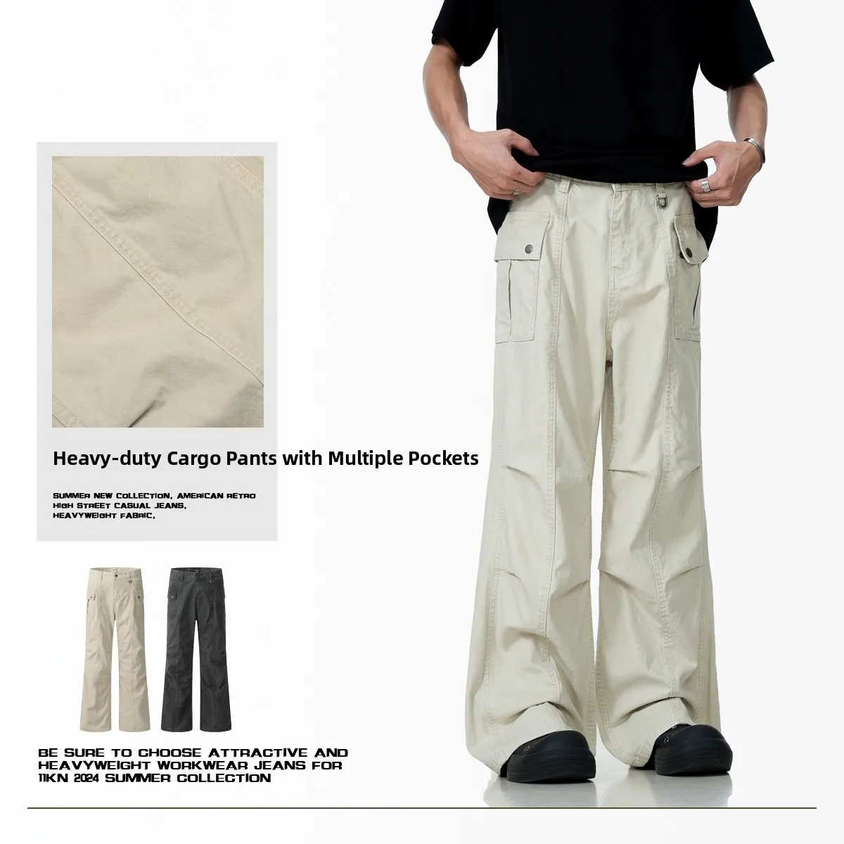 

American Retro Apricot Workwear Pants Casual Loose Fit mid Waist Long Trousers Faion Urban Sle All Cotton Four Seasons