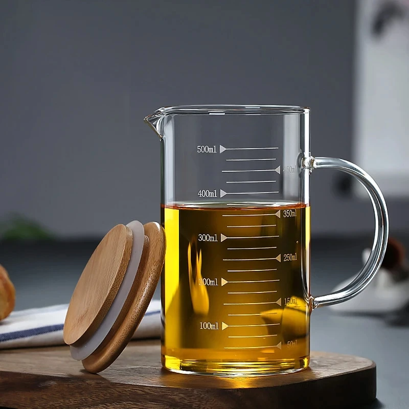 250-1000ml Household Food Grade Glass Measuring Cups Kettle Kitchen Milk Tea with Lid and Handle Laboratory Beaker Measuring Mug