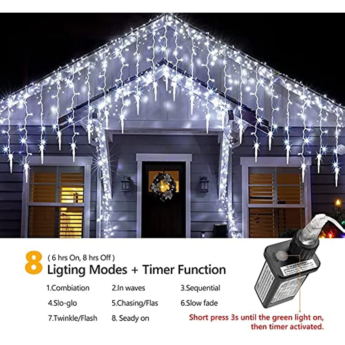 Décorations de Noël 2025 Led Icicle Lights Outdoor Imperméable à l’eau Rideau Light Street Garland Hiver IP44 Sécurité Tension Nouvel An 2025 Droop 0.6 / 0.7 / 0.8 Pour la Saint-Valentin / Mariage / Noël / Maison / Déc