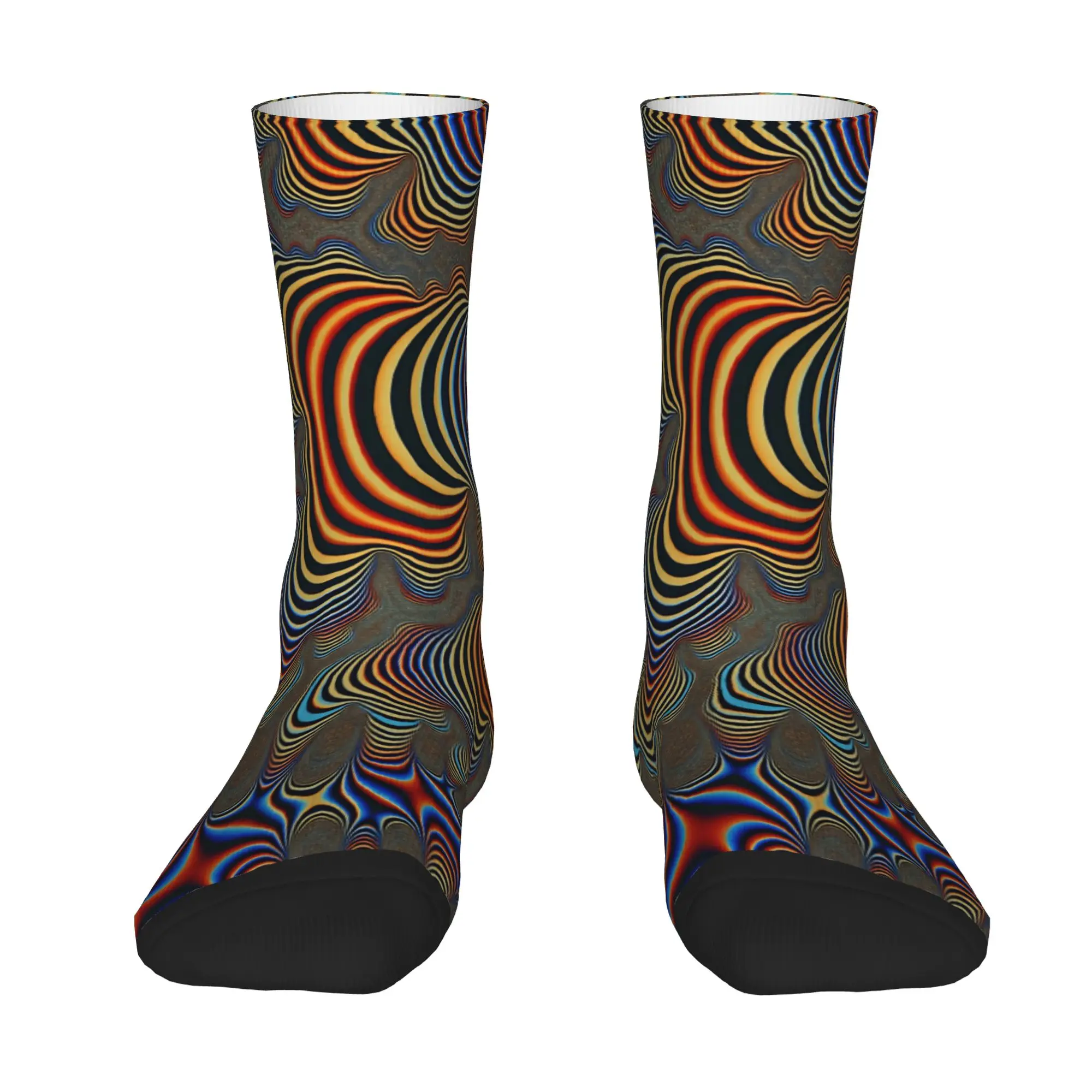 Fractal Wavy Stripes Red Orange Blue Brown Abstract Texture Socks Retro Stockings Couple Warm Soft Cycling Socks Anti Skid Socks