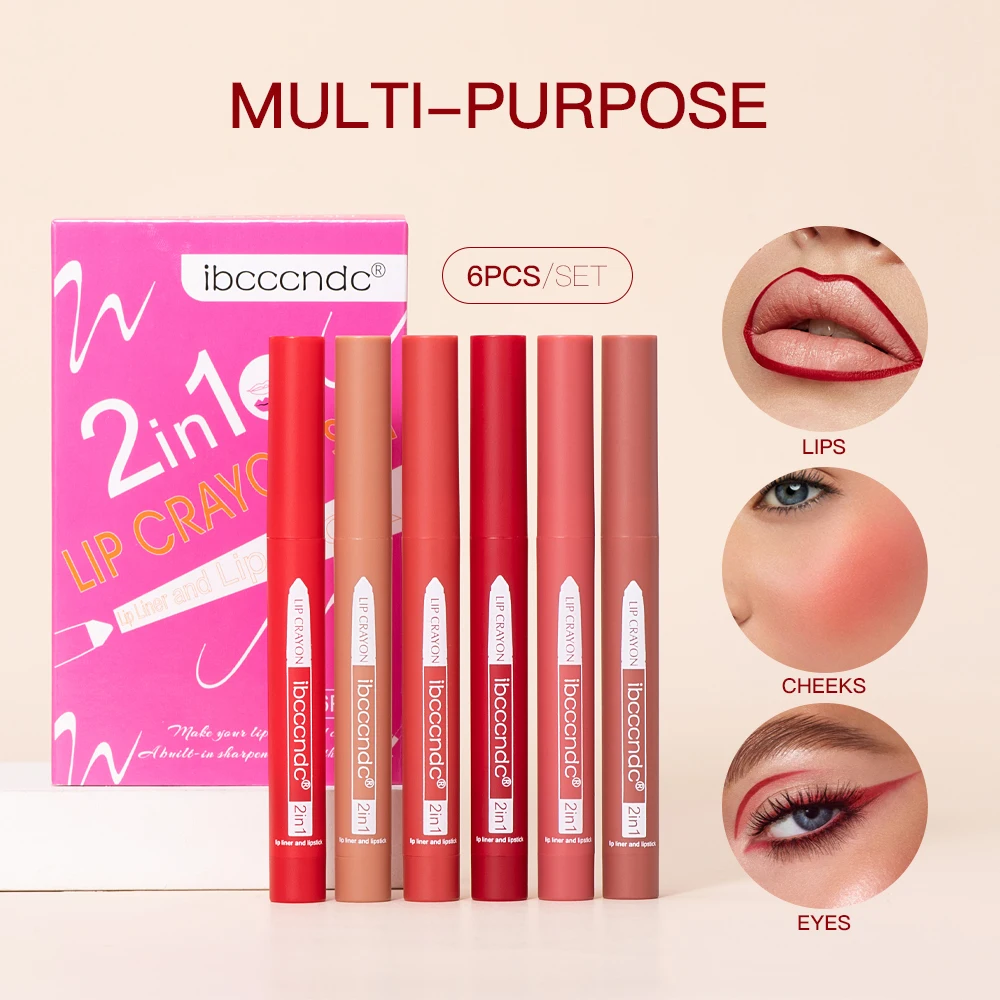 

6Color Matte Lip Liner Set Lipstick Pen Waterproof Non-stick Cup Smooth Velvet Lipliner Pencil Nude Lasting Lip Tint Cosmetic