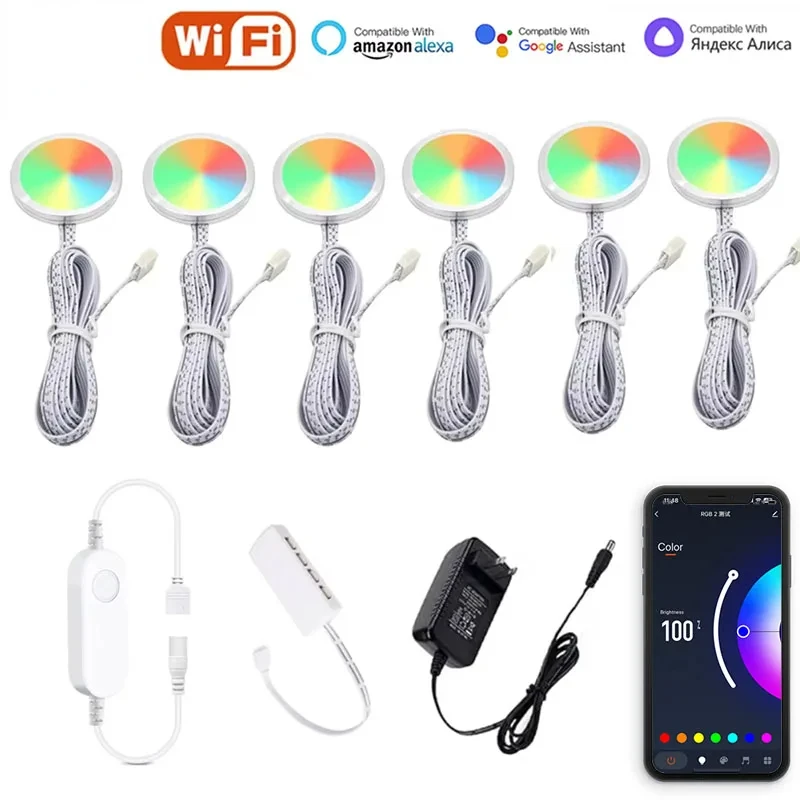 

DC12V WIFI RGB LED Under Cabinet Light Dimmable Puck Light Festival Kitchen Counter Furniture Decor Alice Alexa Google Home