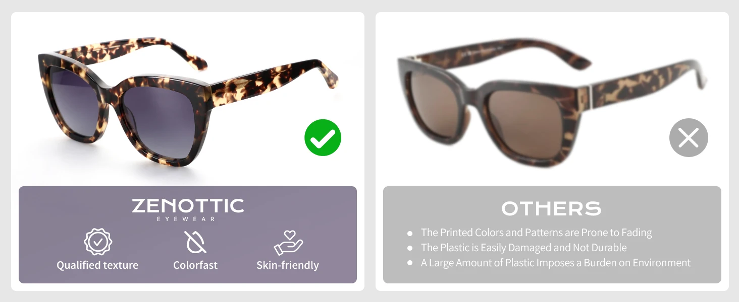 ZENOTTIC Modedruck, quadratisch, polarisiert, Sonnenbrille, Acetat-Schmetterlings-Sonnenbrille für Damen, zum Fahren, UV400-Schutz – Detail 7