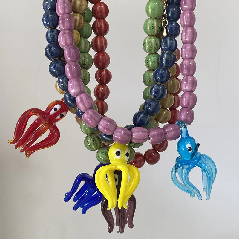 

Niche Design Exaggerated Handmade Glass Beads Octopus Pendant Necklace Summer Bohemian Holiday Jewelry Gift