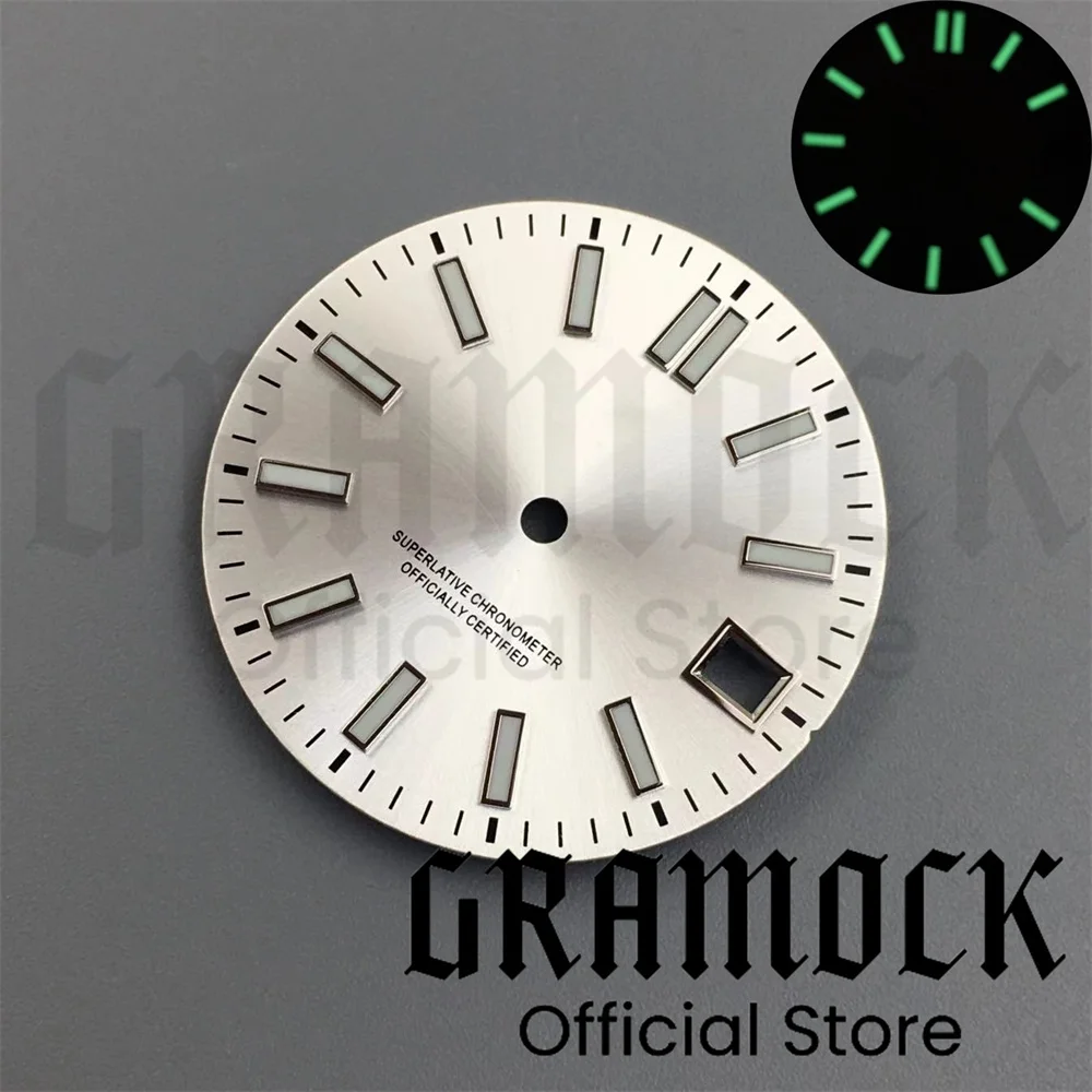 Gramock29mm 시계 다이얼 화이트 펄 선버스트 블루 핑크 다크 브라운, 실버 로마 인덱스에 적합, NH35 무브먼트, 남성용 시계 교체 부품