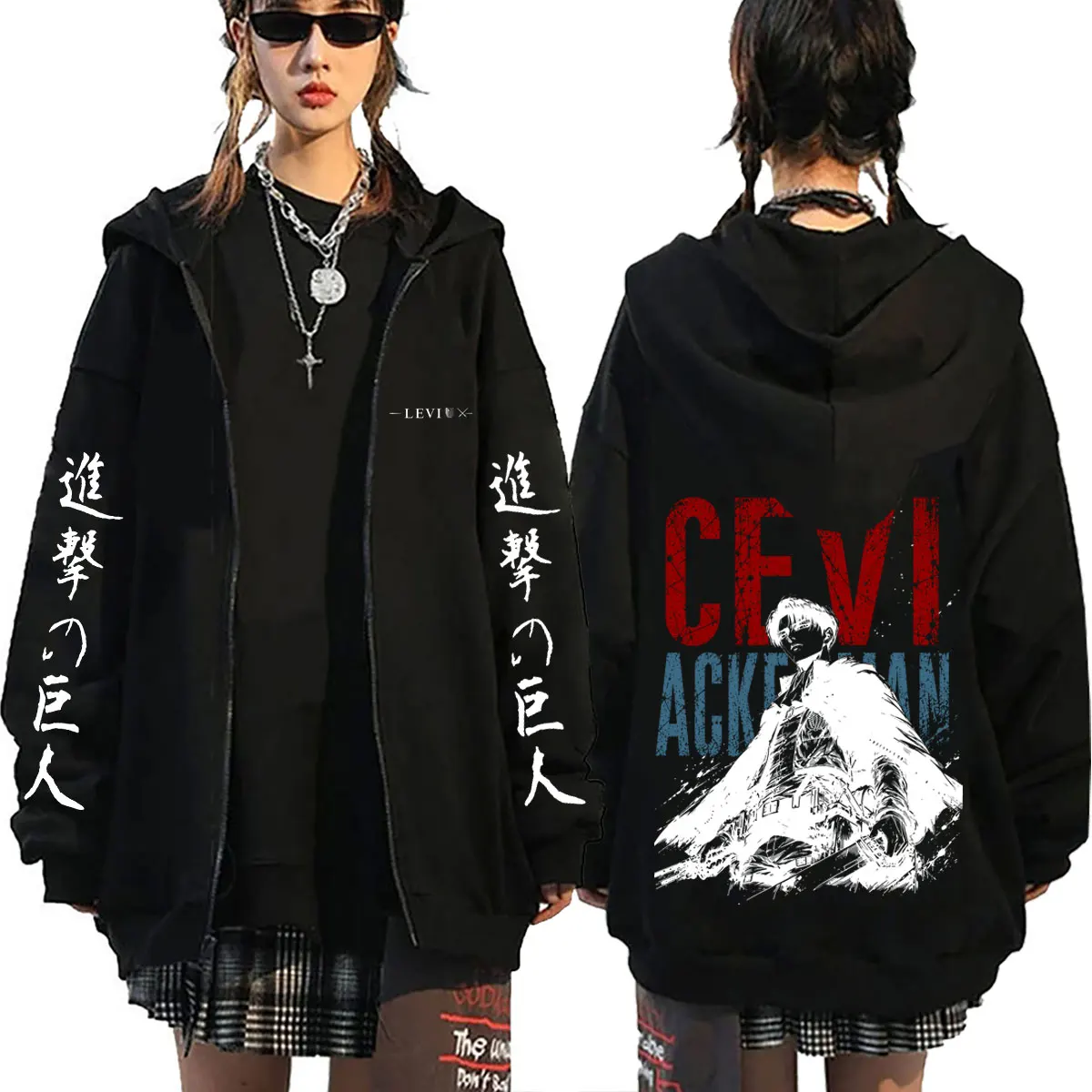 Anime Attack on Titan Zipper Hoodie Levi Ackerman Wings of Freedom Zip Up Jacket Men Women Fleece Casual Manga Zip Up Sweatshirt