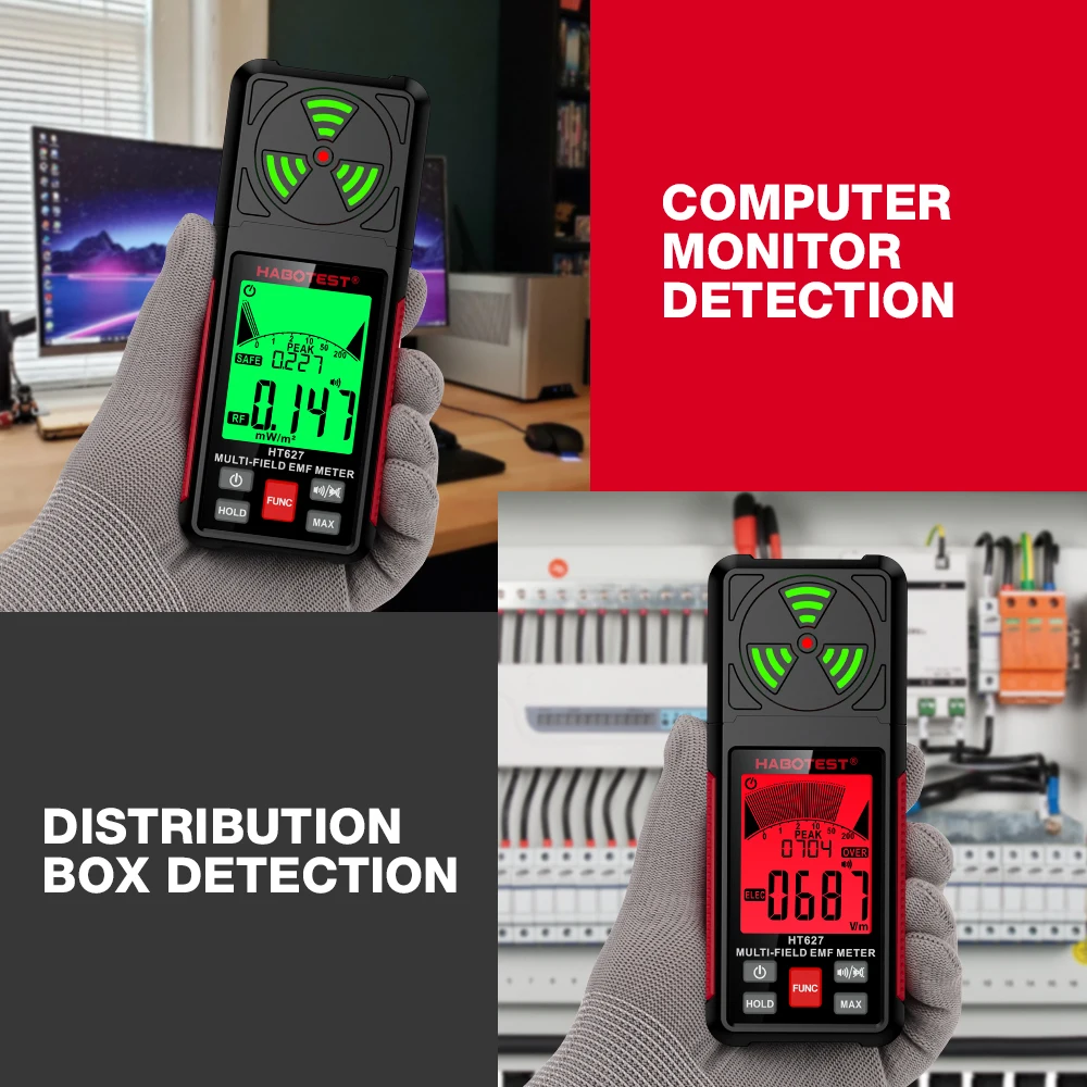 HABOTEST HT627 EMF Meter Electromagnetic Field Radiation Detector Radio Frequency Field Tester  Portable Emission Dosimeter