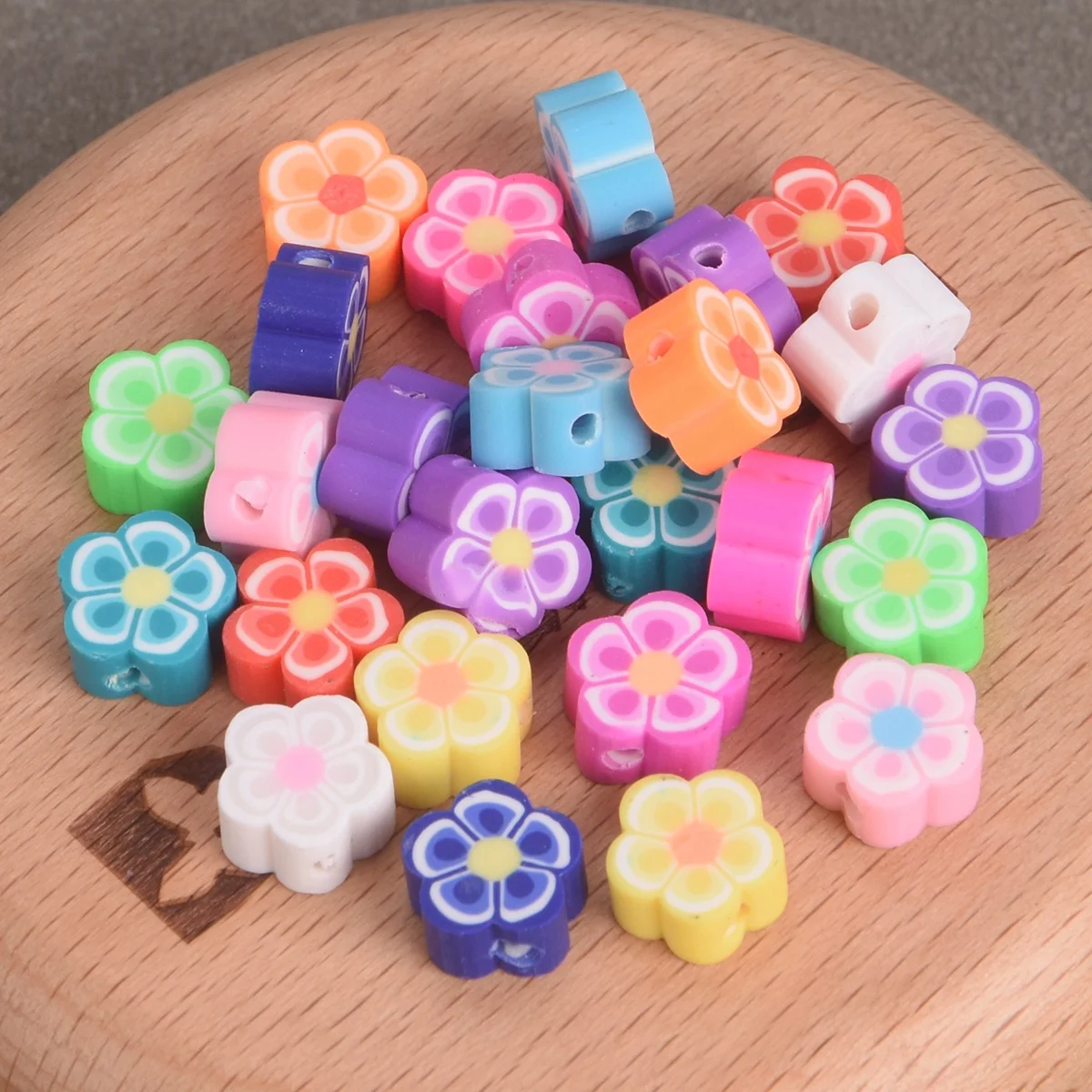 

50pcs Flower Slice Chips 10mm Mixed Colors Polymer Clay Loose Beads For Jewelry Making DIY Crafts Findings