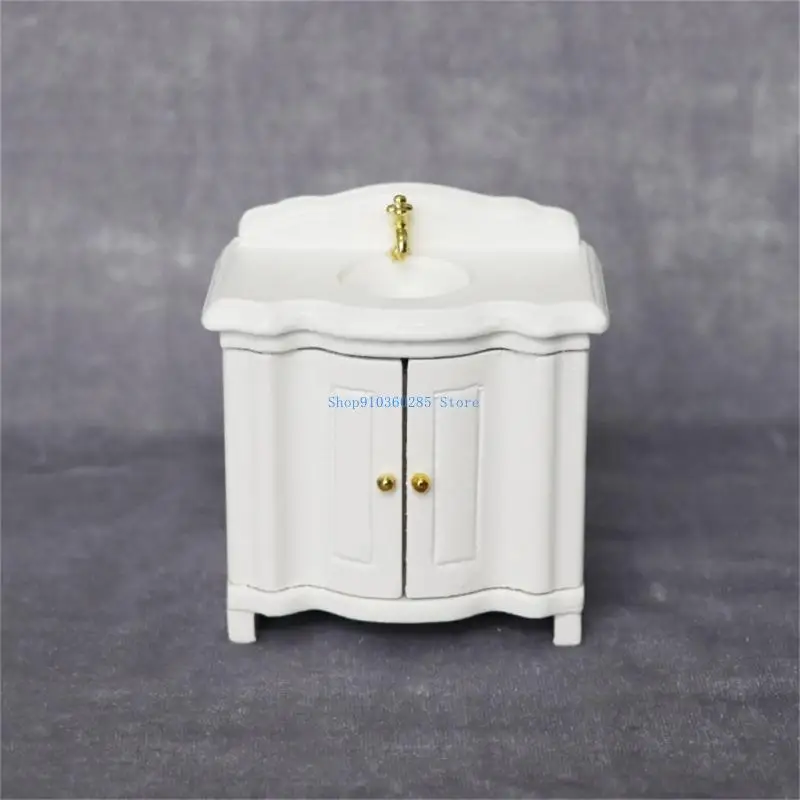 

K9FF White Miniature Sink Cabinet for 1/12 Dollhouses Bathroom and Kitchen Scene Display Enhancement Model Furniture