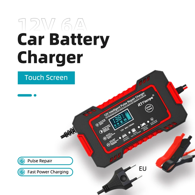 12V 6A 急速充電カーバッテリー充電器 タッチスクリーン パルス修復 LCD 湿式/乾式鉛蓄電池 デジタルディスプレイ - 信頼性の高い充電器