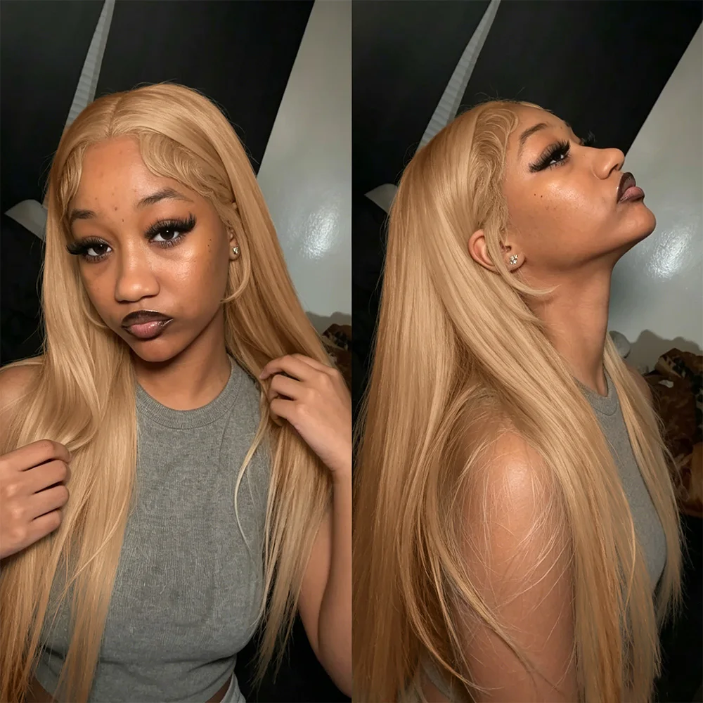 

Burmese Straight Human Hair Wigs 13x6 hd Lace Frontal Wig Honey Blonde Human Hair Wigs 13X4 Lace 27# Colored Human Hair Wigs