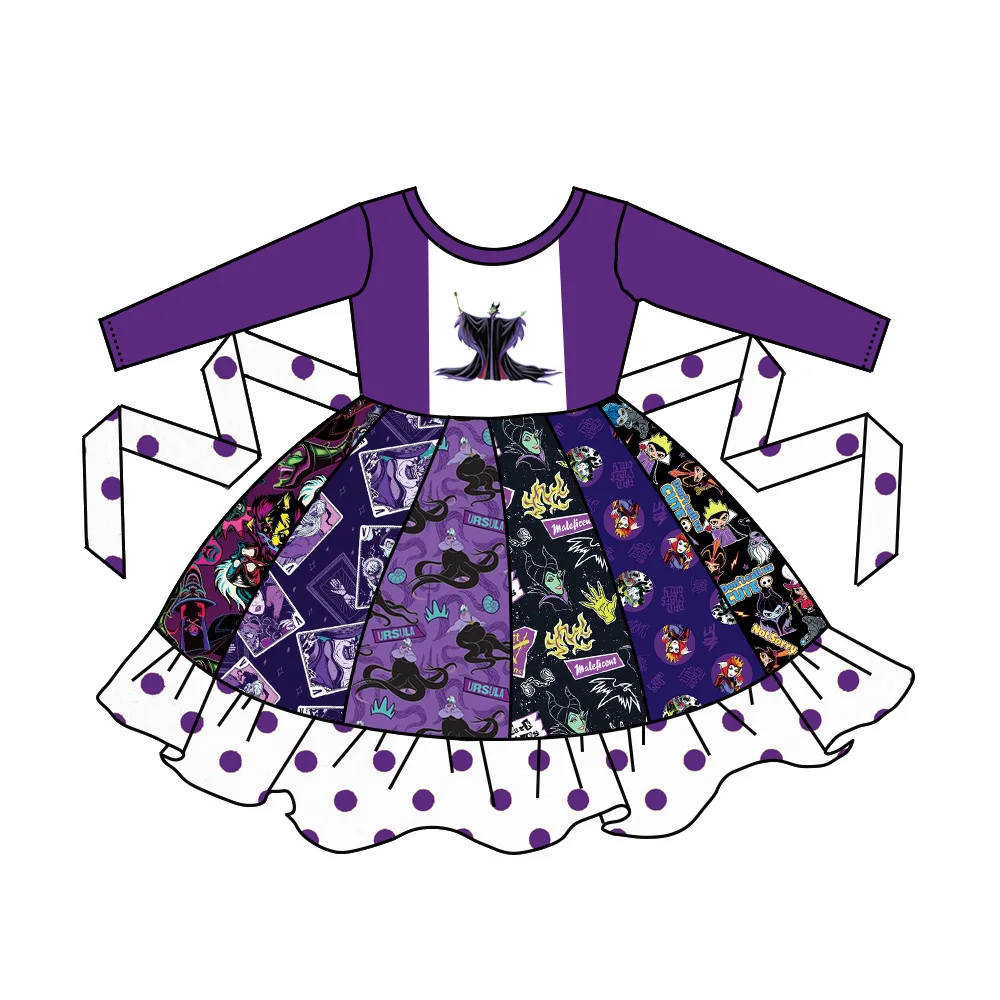 

Boutique kids Halloween dresses girls clothes long sleeve cartoon witch girls twirl dresses