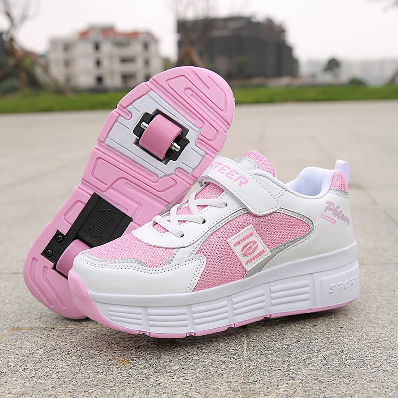 Deform 2 Wheels Shoes Child Deformation Parkour Runaway Kid Sneakers Roller Skate Shoes Skating Boy Girl Outdoor Indoor Sport