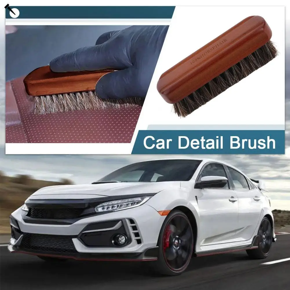 Horsehair Wooden Brush Car Detailing Polishing Buffing Car Brush Cleaning Brush Dashboard Handle Roof Premium Wash C2y4