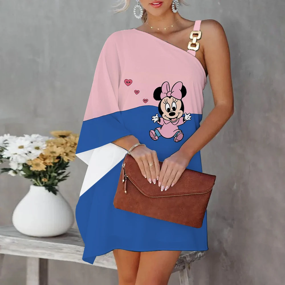 Mickey Summer Dresses Woman 2022 Offer Elegant Dresses for Women Minnie Mouse Disney Dress One-Shoulder Luxury Party Dress Sexy