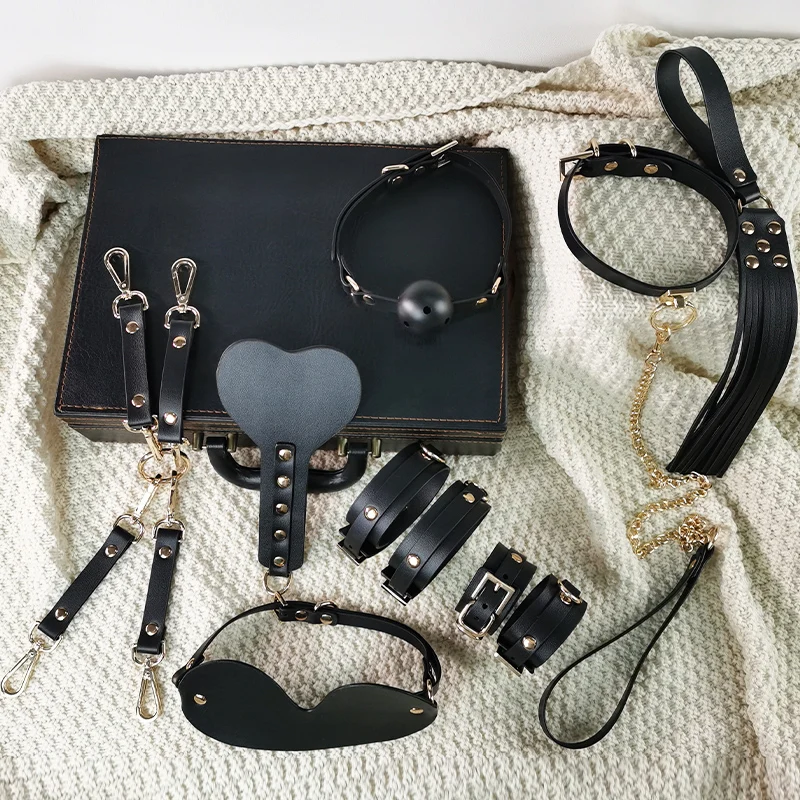 BDSM Bondage Kits Genuine Leather Restraint Set Handcuffs Whip Rope Collar Gag Vibrators Sex Toys For Women Couples Adult Games