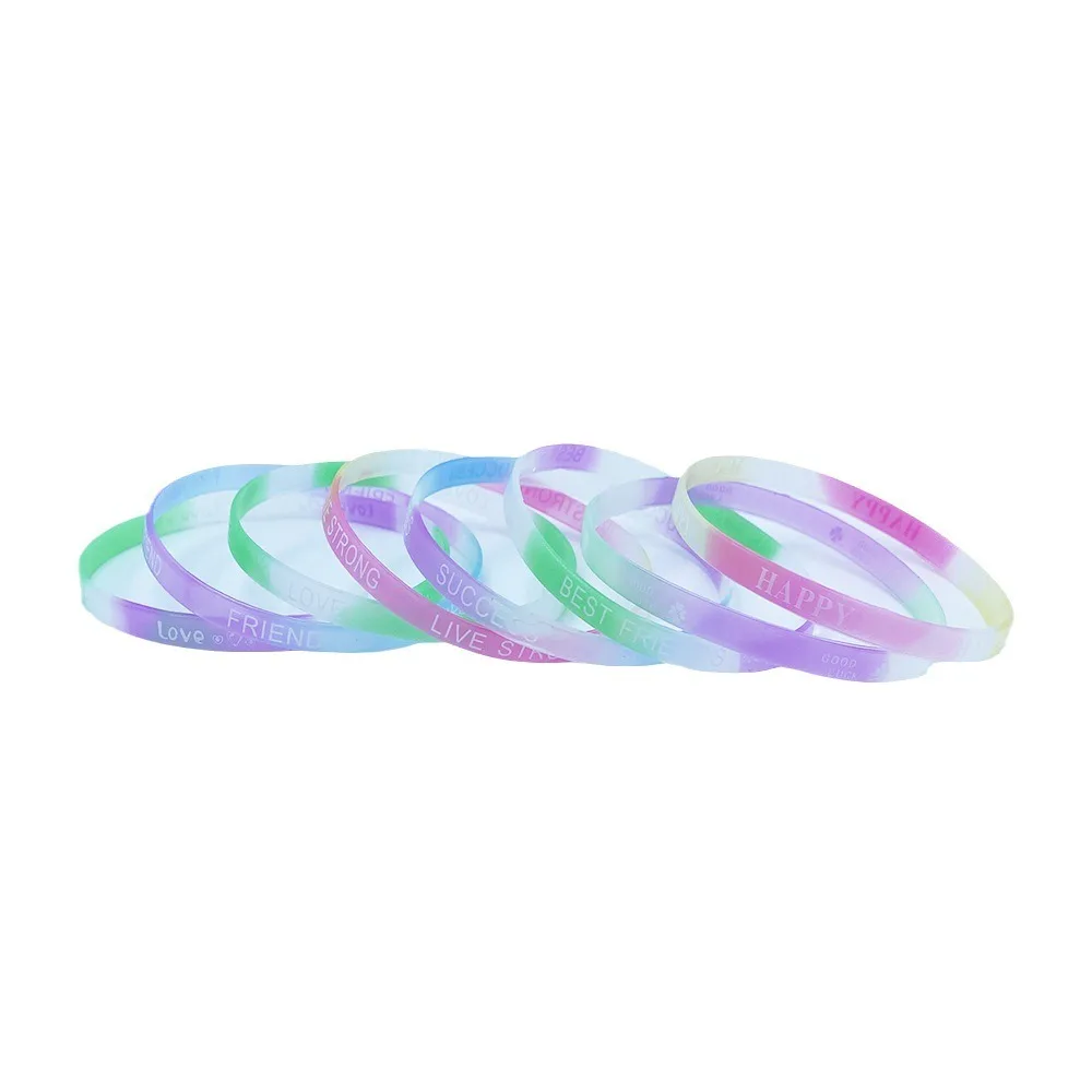 10pcs Letter Sports Silicone Bracelet Fashion Rubber 5mm Luminous Wristband Candy Color Elastic Band Child Teens