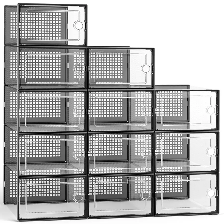 

Large Shoe Organizers Storage Boxes for Closet, 12 Pack Clear Plastic Stackable Storage Bins with Lids, Under Bed Shoe Container