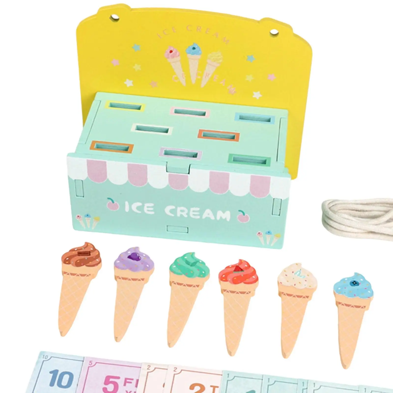 Wooden Ice Cream Stand for Kids Pretend Play for Children Age 3+ Girls Boys