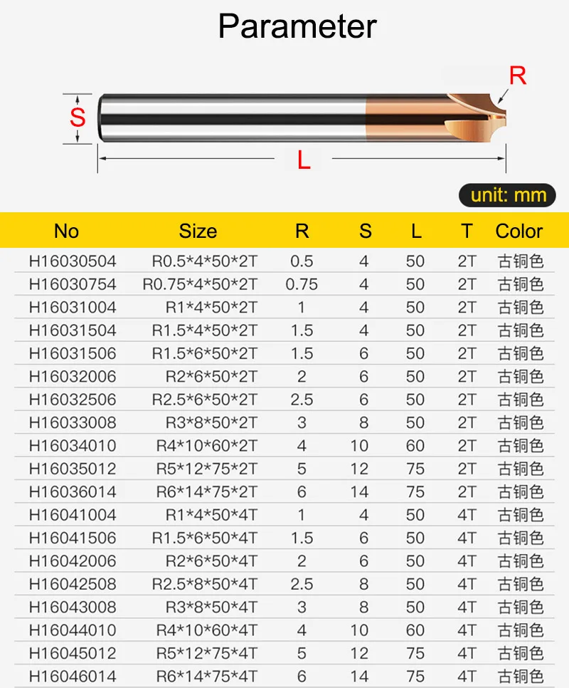 Carbide Radius Corner Rounding Cutter End Mill 4-14mm CNC Tools R0.5 R1 R2 R3 R4 R5 R6 Inner R Mill Cutter Chamfering Router Bit