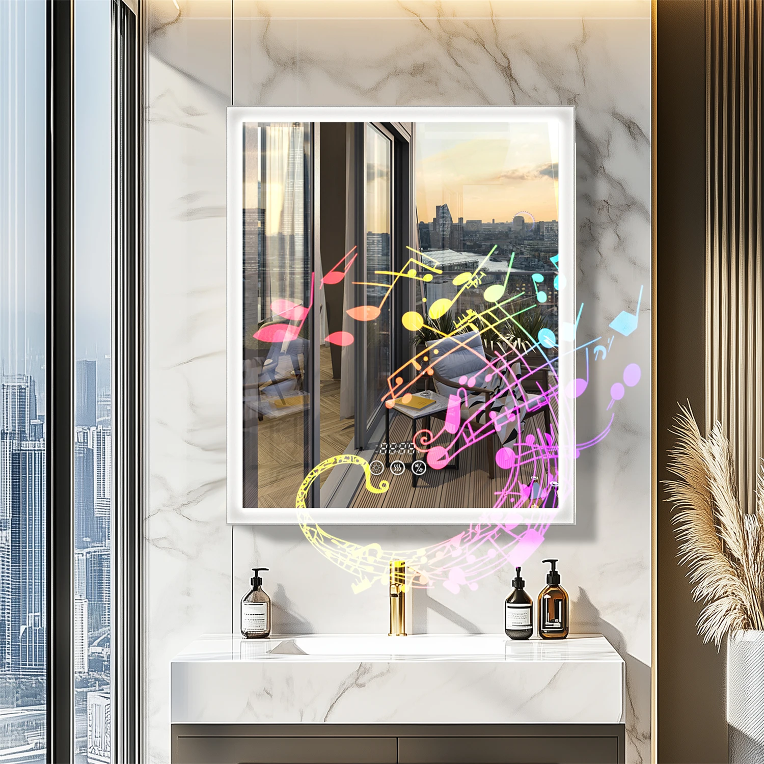 60/70CM Illuminated LED Wall Mirrored Bathroom Storage Medicine Cabinet with Shaver Socket, Bluetooth Speaker Anti-Fog