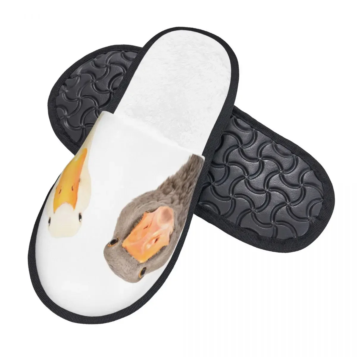 Soft Slippers Portrait Of Funny Goose And Duck Non-Slip Floor Indoor Home Furry  Shoes For Bedroom