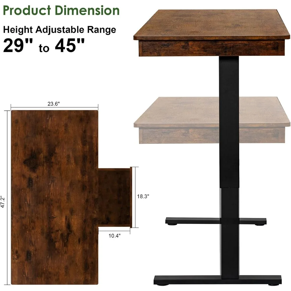 مكتب كهربائي بارتفاع قابل للتعديل، 48 × 24 مع درج شحن وتخزين لاسلكي، سطح من الخشب الصلب #3