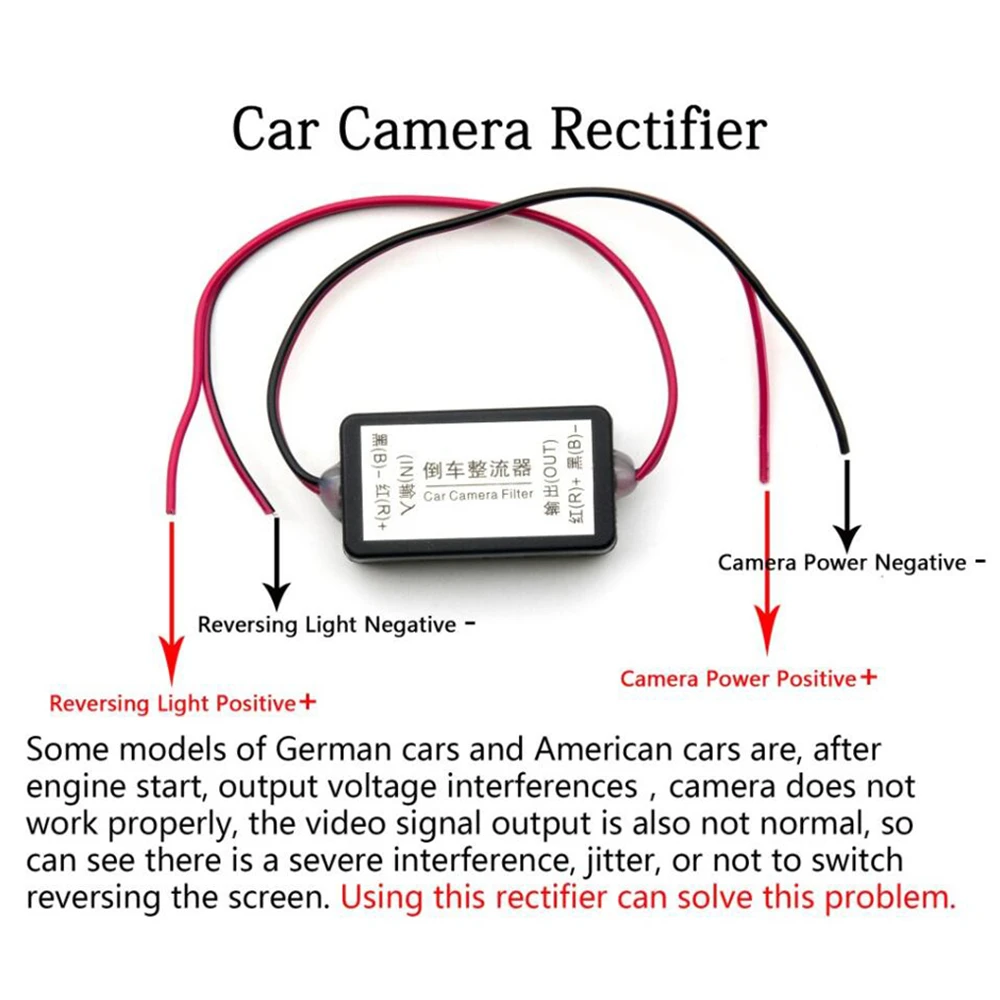 Rectificador de visión trasera de coche, Conector de filtro de condensador de relé de potencia de 12V CC para filtro de cámara de automóvil de