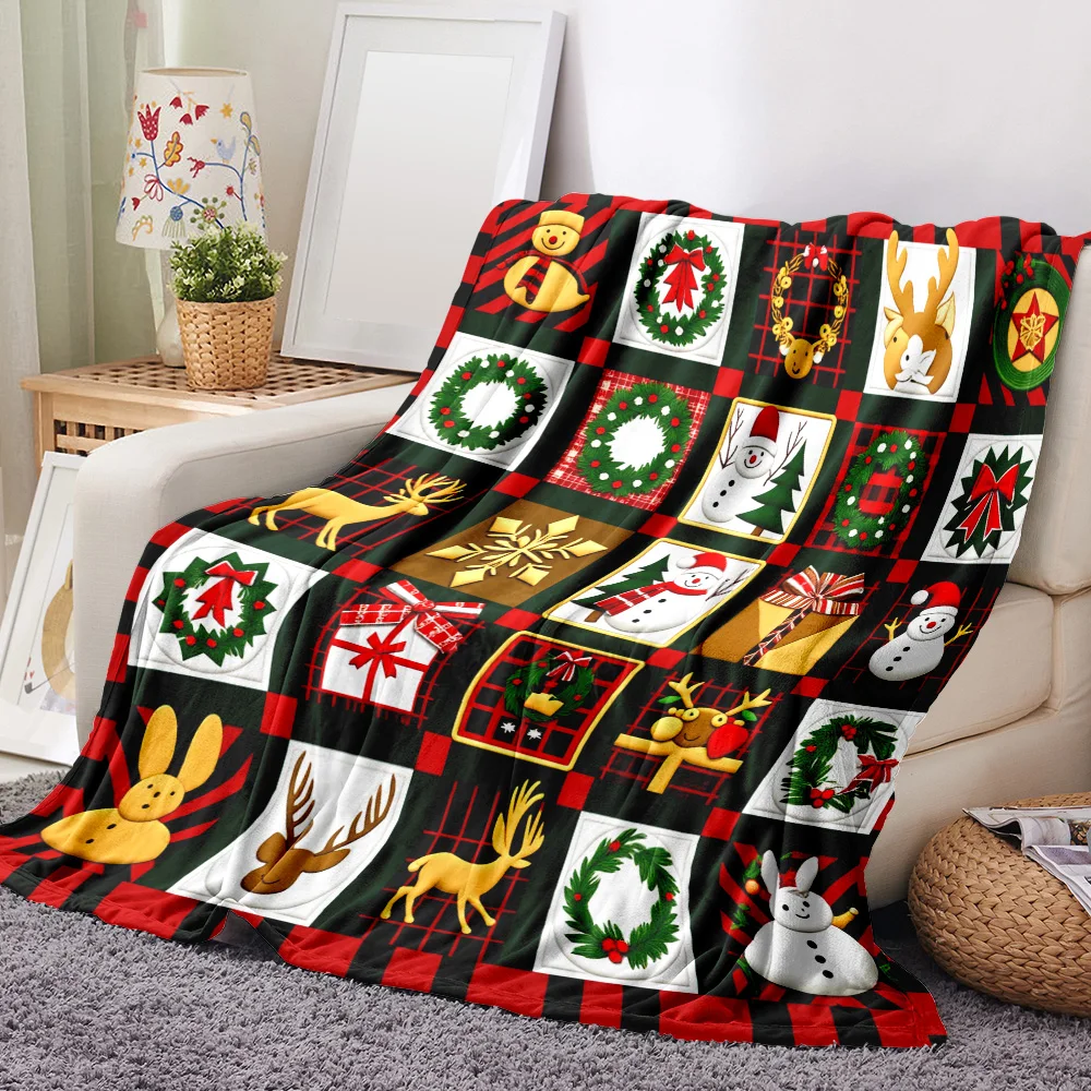 1PC Christmas Patchwork Plaid Print Blanket – Made of soft flannel, perfect for the sofa or bed. Ideal for Christmas decorations