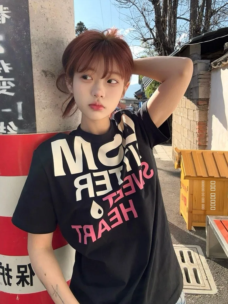 

Heavyweight ort Sve T-irt ex Youth Summer Street Sle f oulder American High Street Couple Print Top