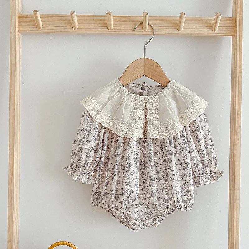 

0-24M Baby Romper Autumn Flower Lace collar Cute Overalls Baby Girl Lace Ruffle Romper Spring Fashion Baby Clothes Bodysuit