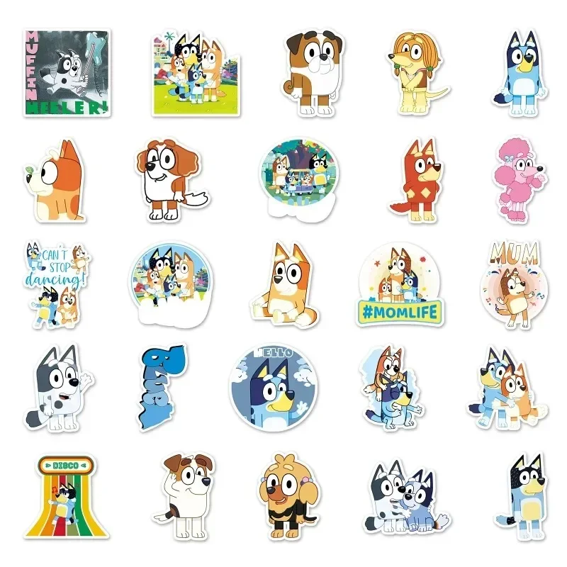 50/100 Pcs Bluey Cartoon Blue Bingo Dog Stickers per bambini per adesivi impermeabili in PVC giocattoli di animazione per regalo per bambini