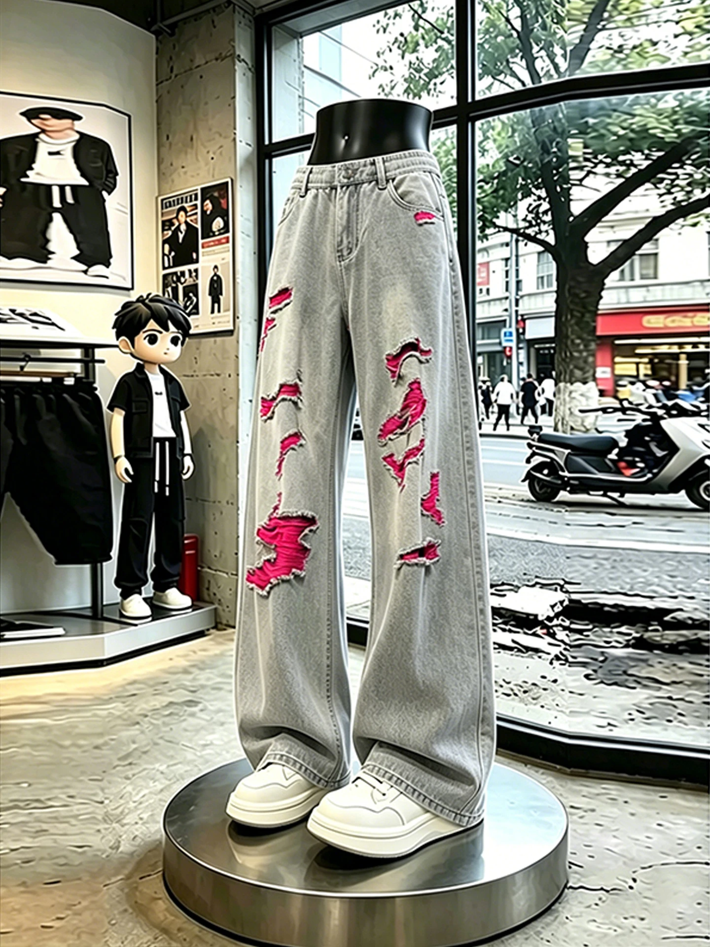 

American Washed Men's Jeans Summer High Street Straight Leg Knife Torn Trendy Brand Bootcut Pants Youthful Casual