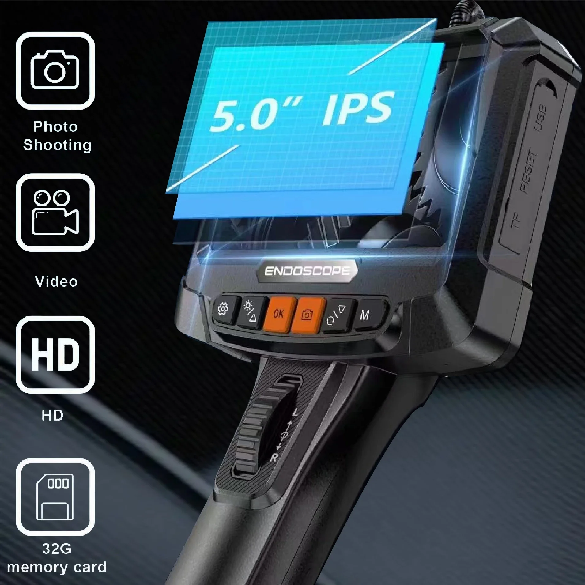 جديد 5 بوصة 360 °   الدورية المزدوجة عدسة المنظار 3.9 مللي متر IPS كاميرا فحص جيد الصرف الصحي السيارات الميكانيكية الصناعية Borescope