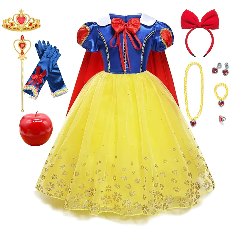 Disney Kids Girl Dress Snow White Fancy Dresses Children Party Cosplay Princess Costume Bow Patchwork Role Playing Frocks Outfit