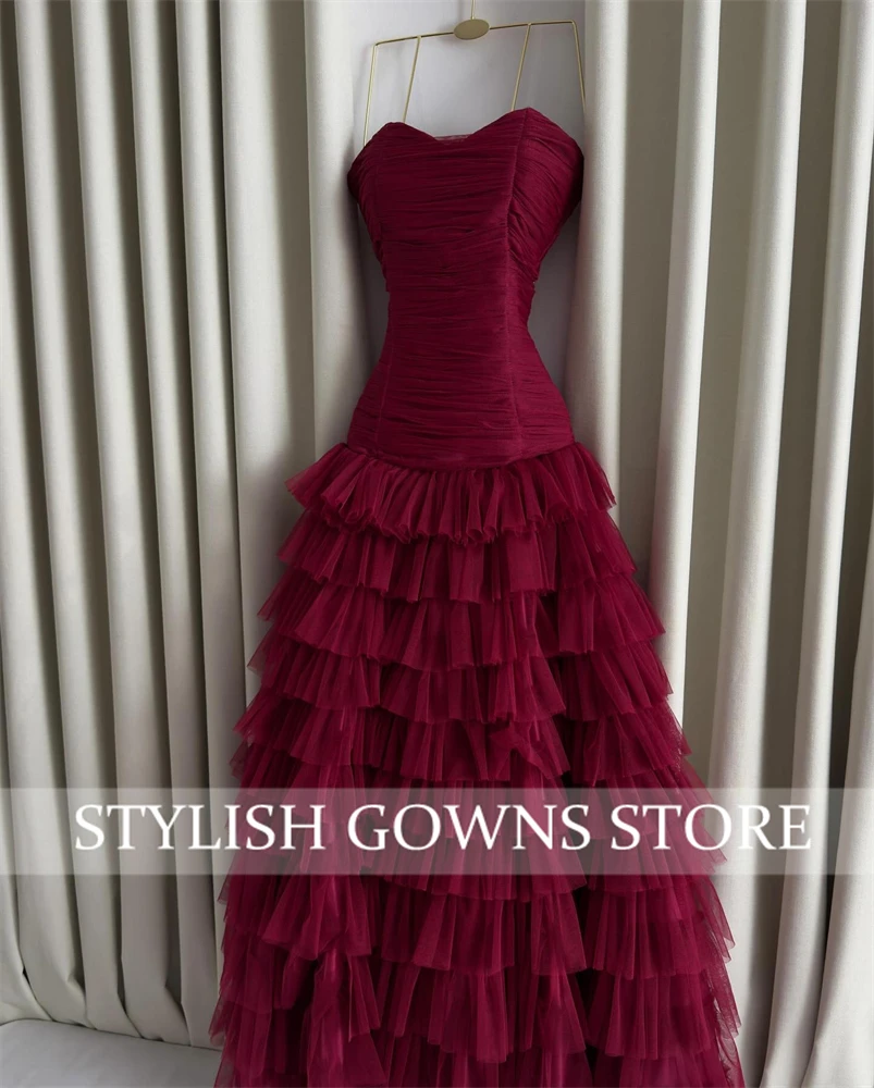 Claret Party Dress for Wedding Dresses for Special Occasions Elegant Long Dress Customized Multi-layer Prom Dresses 2025
