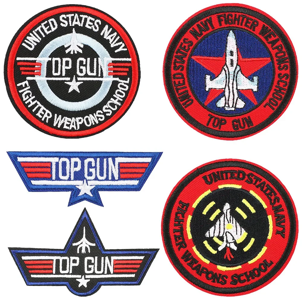 Top Gun Flight Badge US Fighter Weapons School Emblem Embroidery Iron on Patch Maverick Pilot Badge for Men Jacket Cap DIY Decor